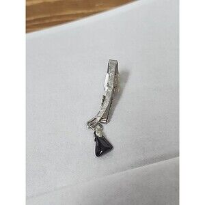 Vintage  Black Onyx Tie Clasp silver tone Tie Clip Simple And Elegant